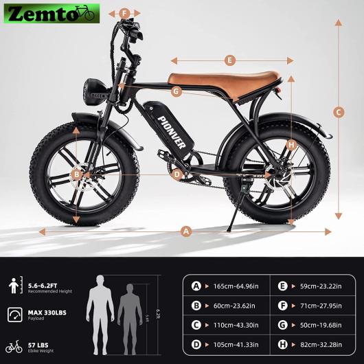 Preview: Elektrofahrrad Fatbike Pionver Z-P80,  250W Motor, 7 Gang,  Hyd. Bremsen, schwarz