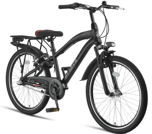 Jungen Fahrrad Attack 24 Zoll, 3 Gang, schwarz-rot