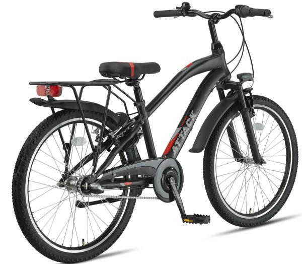 Jungen Fahrrad Attack 24 Zoll, 3 Gang, schwarz-rot