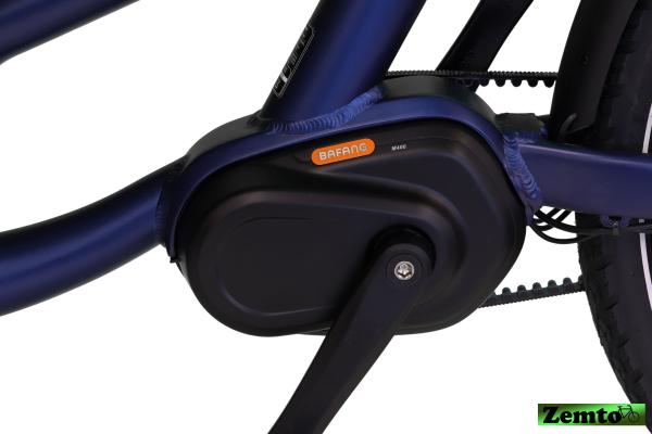 Elektro-Transportfahrrad Xcient mit Mittelmotor und Riemenantrieb blau